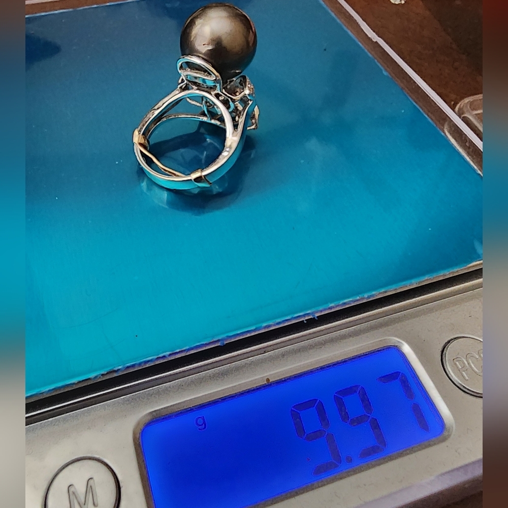 14KT Tahitian Black Pearl & Diamond Ring - Picture 8 of 8